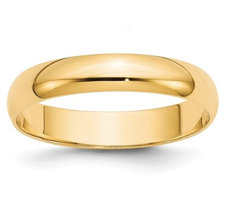 14K Yellow Gold 4mm Lightweight Half Round Wedding Band Size:10 Gram Weight:2.8g