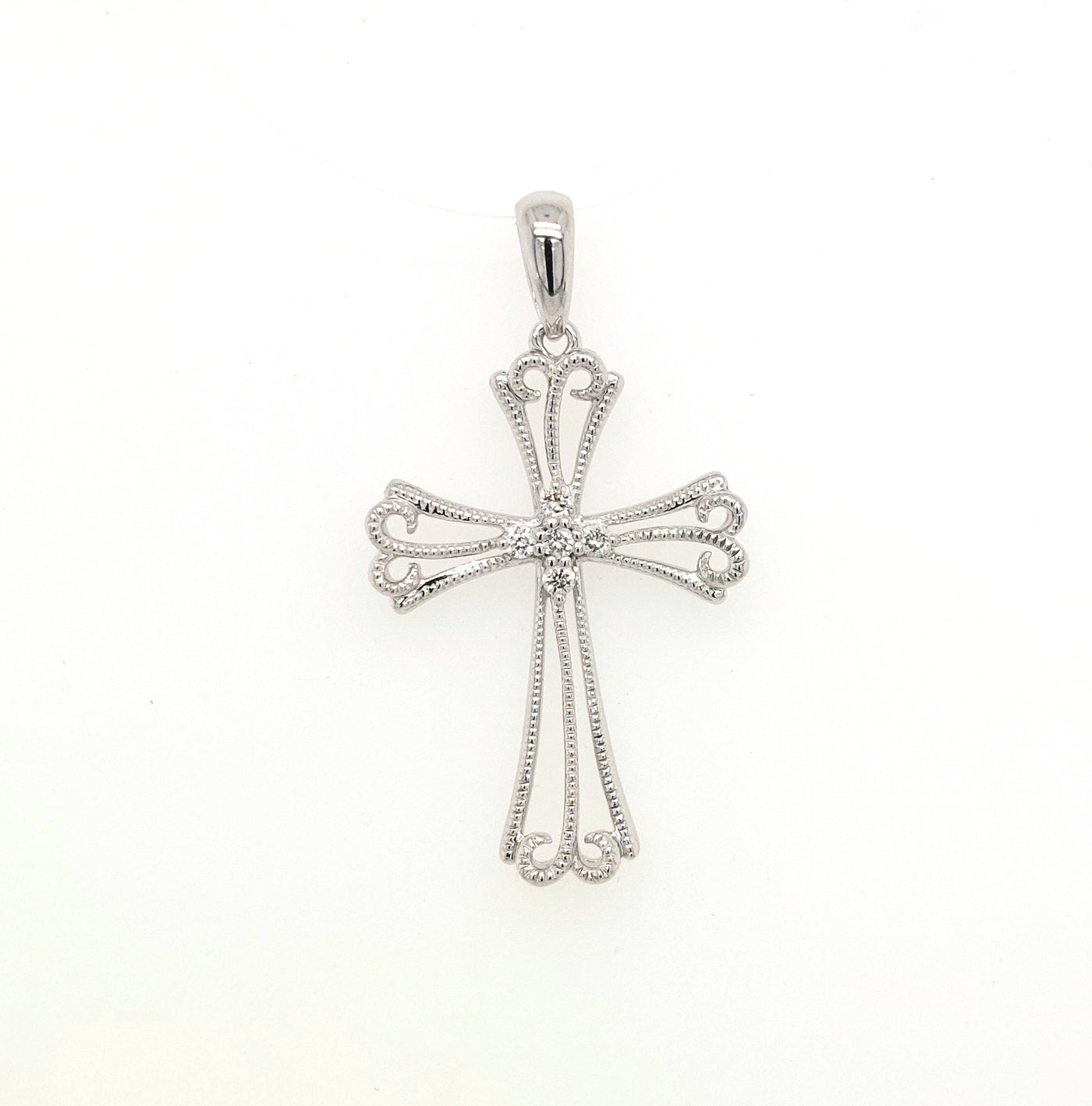 14KW Diamond Filigree Cross Pendant