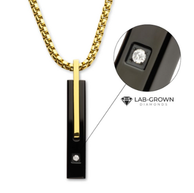 18K Gold IP and Black IP Steel Pendant with Lab-Grown Diamond