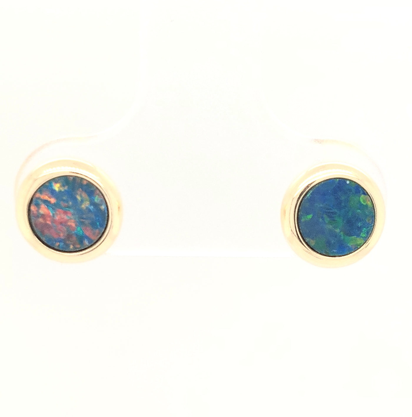 14KY 5mm Round Australian Opal Doublet Stud Earring Pair