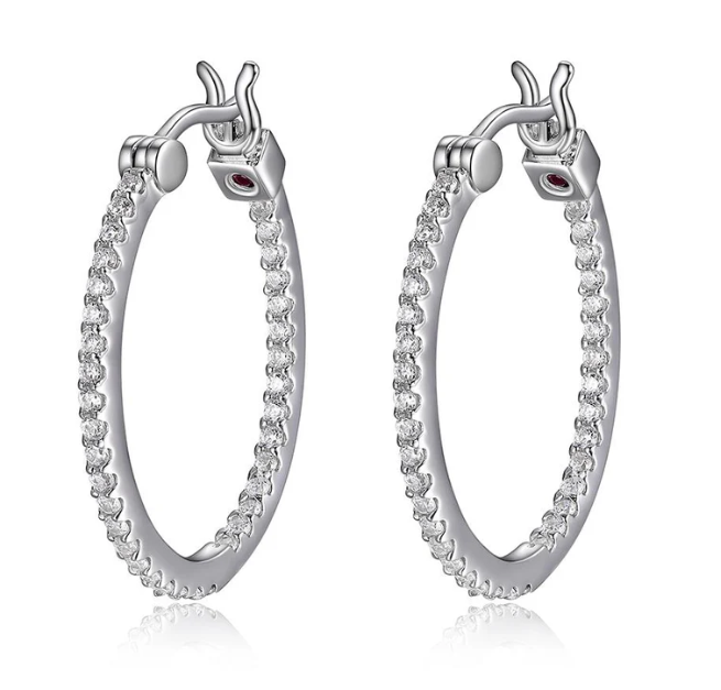 ELLE Sterling Silver Rhodium Plated CZ Hoops 24X20mm