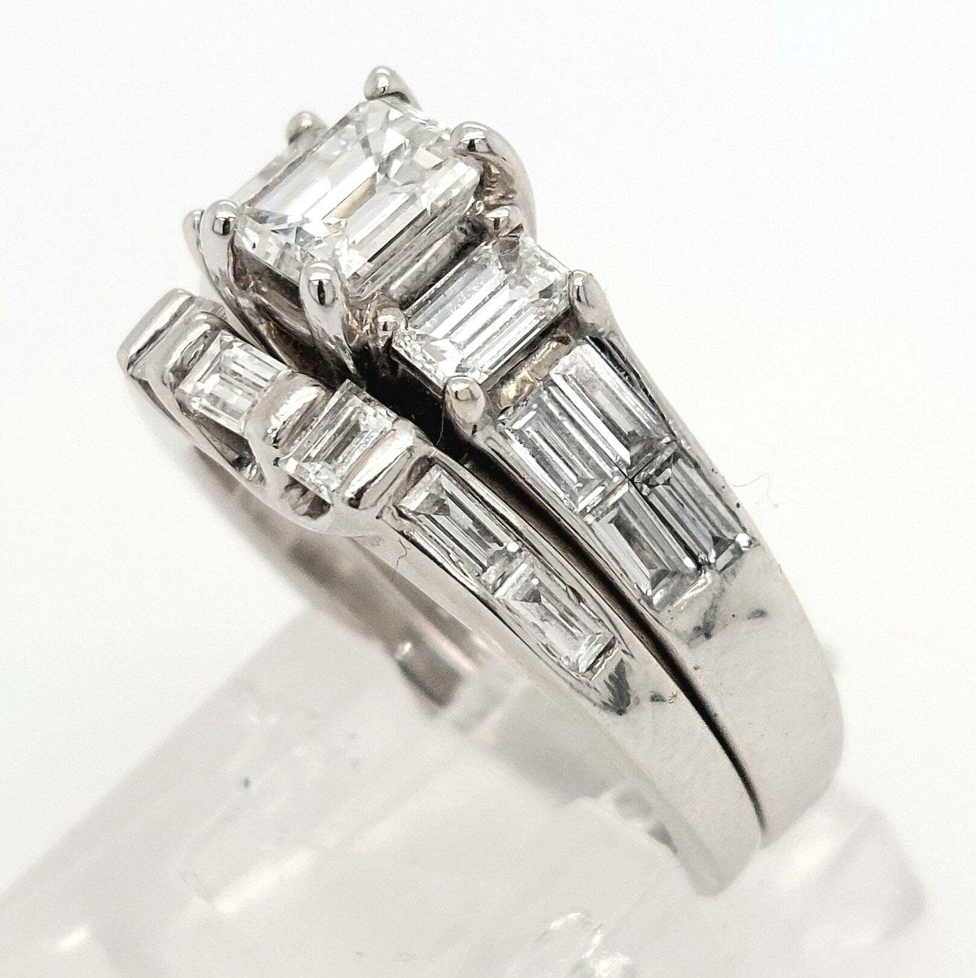 14K White Gold approx 2.25ctTW G/VS Emerald-Cut and PrinceSS shape Wedding Set Size:4.75 Gram Weight:6.8gr