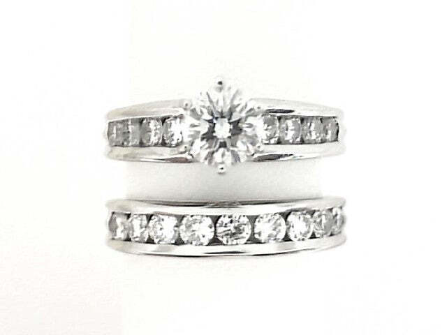 14K White Gold Channel-Set Diamond Wedding Set