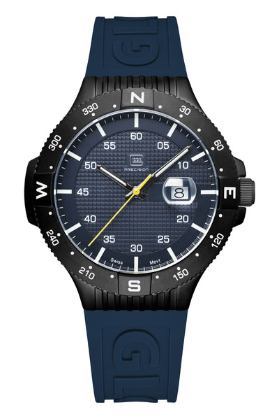 Gents Black Steel Glock Watch with Textured Blue Dial
