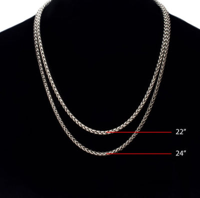 SS Black Rhodium Plated Satin Finish Wheat Chain, 22"