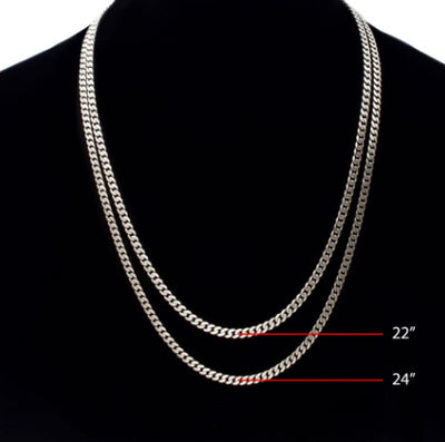 4.4mm SS Black Rhodium Plated Satin Finish Diamond Cut Curb Chain, 22"