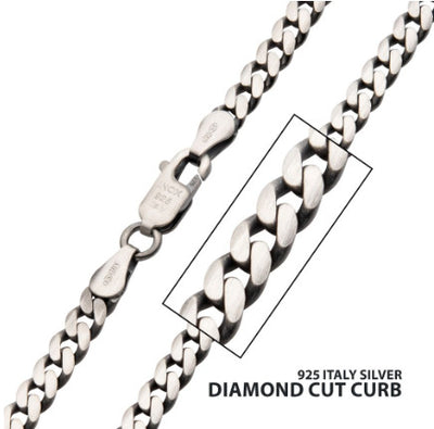4.4mm SS Black Rhodium Plated Satin Finish Diamond Cut Curb Chain, 22"