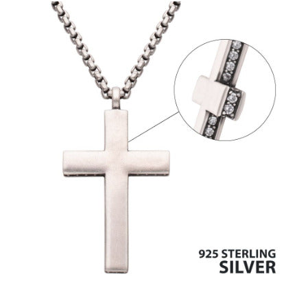 SS CroSS Necklace with Cubic Zirconia Accents