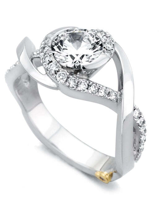 14K White Gold "Scintillate" .31ctTW Diamond Semi-Mount Engagement Ring with CZ Center