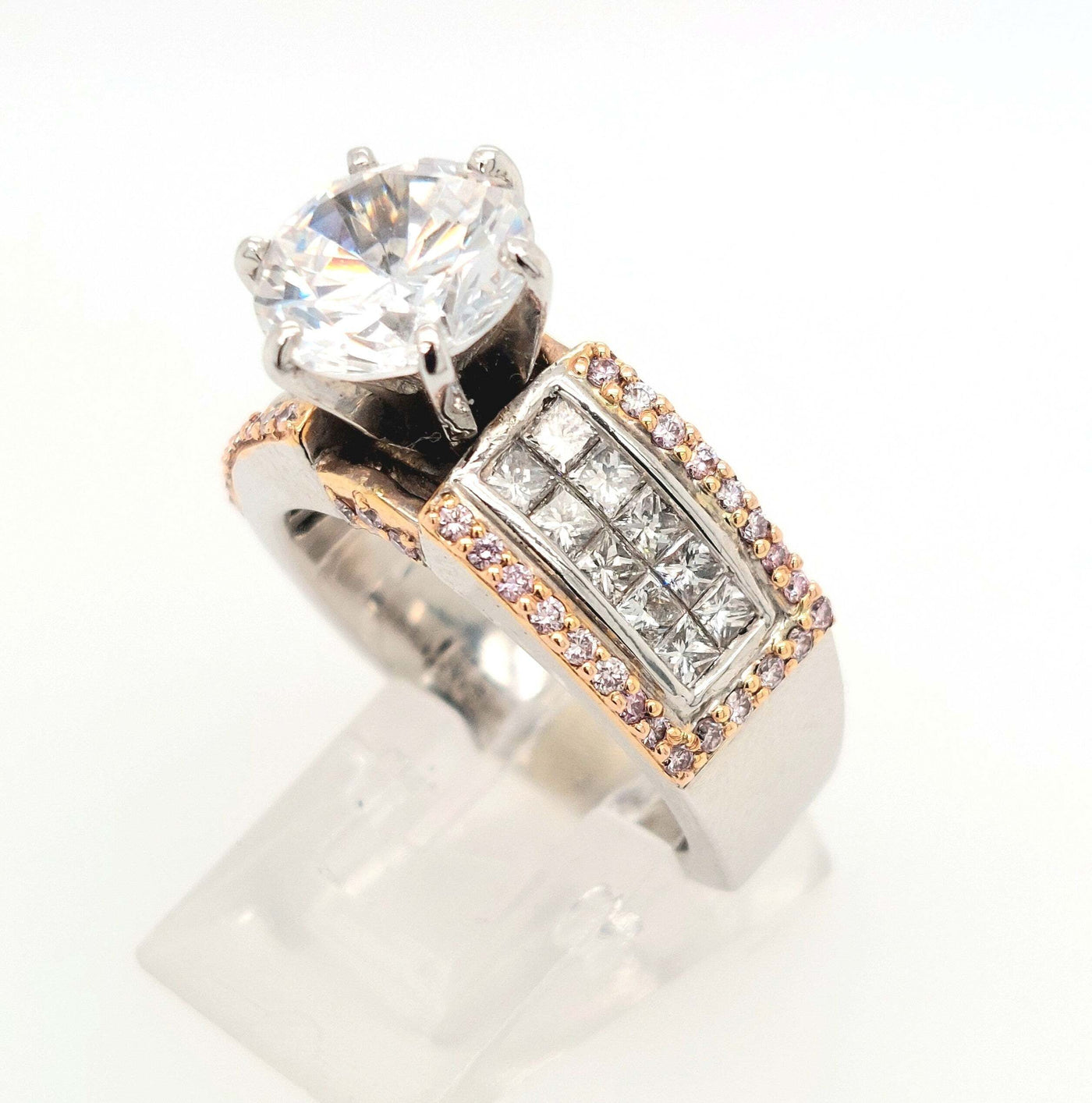 18K White Gold and Rose Gold CZ Center w/1.35ctTW PR and natural pink RBC diamonds