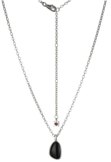 Rhodium Plated SS ELLE "Pebble" Black Agate Necklace