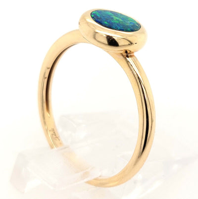 14K Yellow Gold 6mm Round Australian Opal Doublet Ring