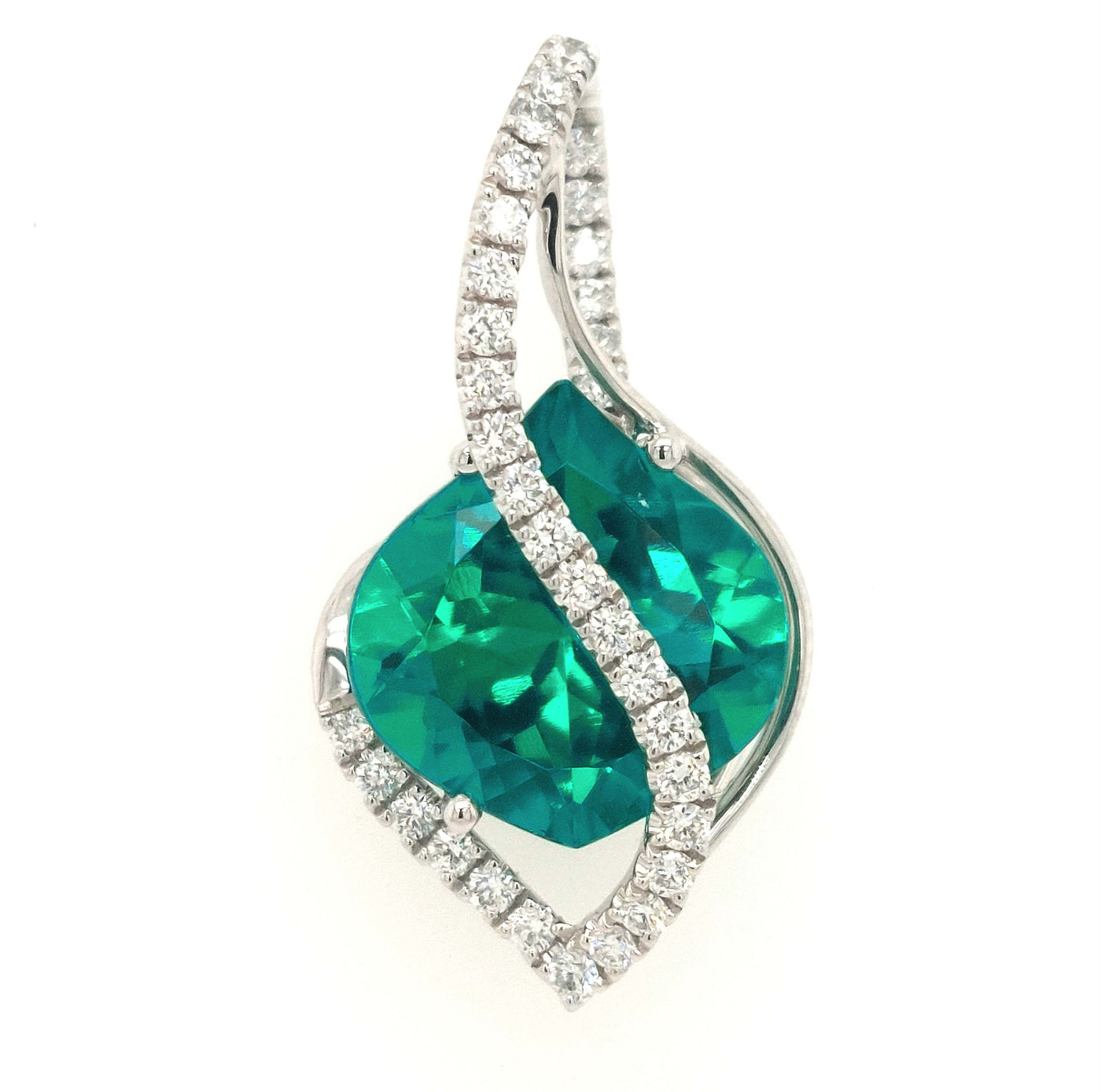 14K White Gold Chatham Emerald Pendant