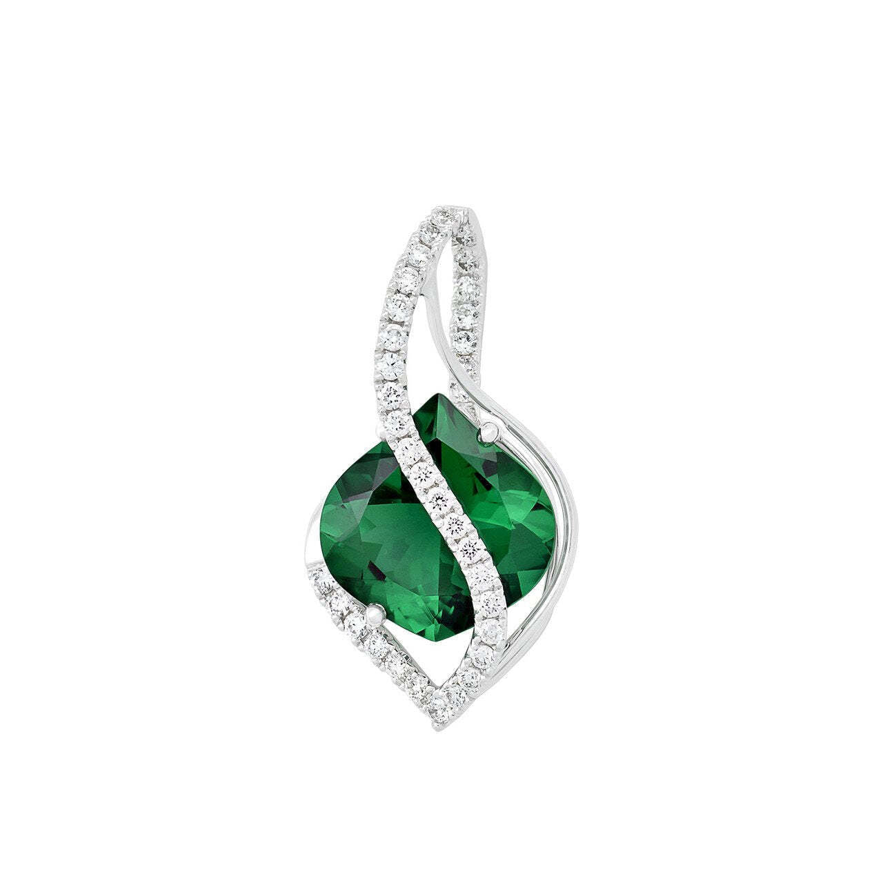 14K White Gold Chatham Emerald Pendant