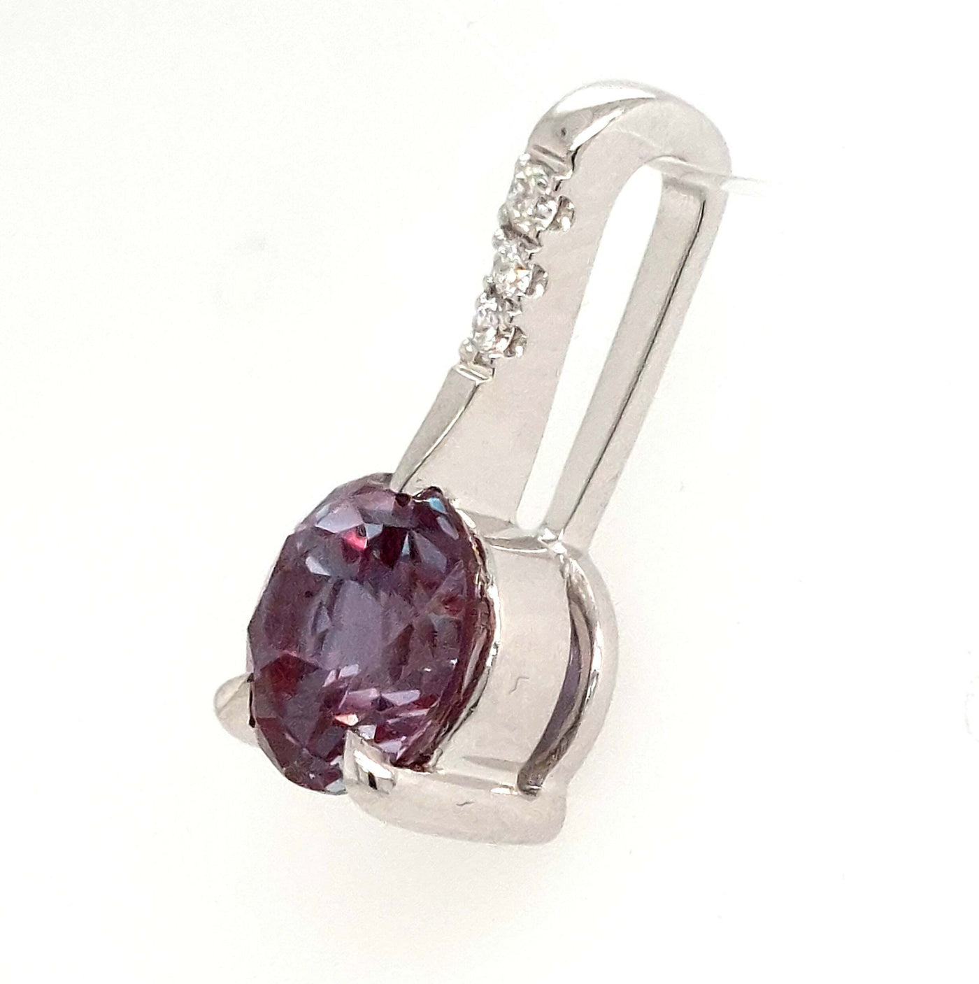 14K White Gold Chatham Alexandrite & Diamond Pendant