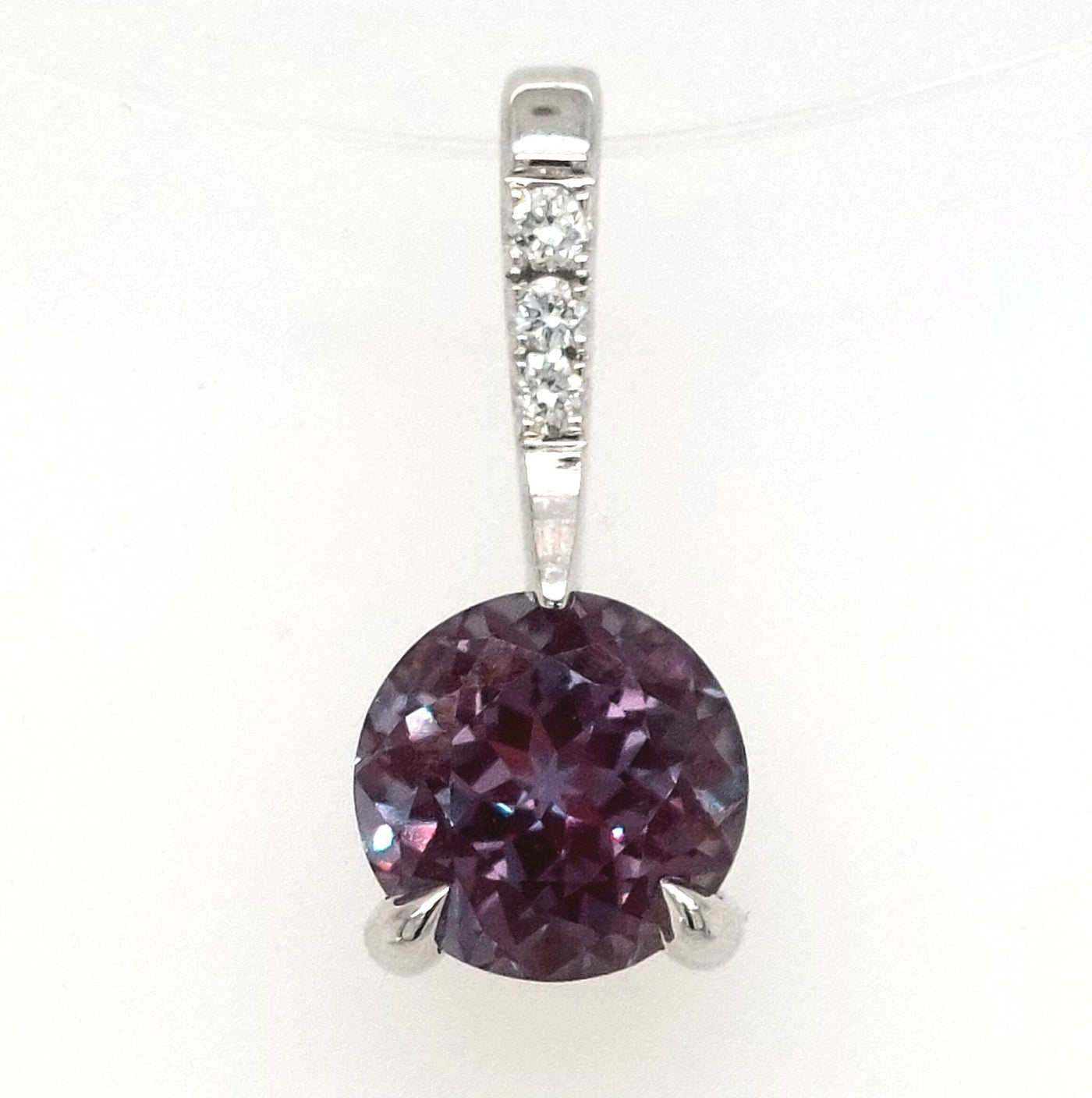 14K White Gold Chatham Alexandrite & Diamond Pendant