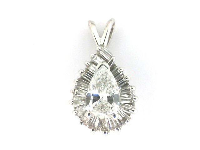 14K White Gold 1.50ctTW  Pear-Shaped Diamond Pendant