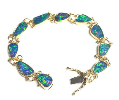 14K Yellow Gold Australian Opal Doublet Bracelet