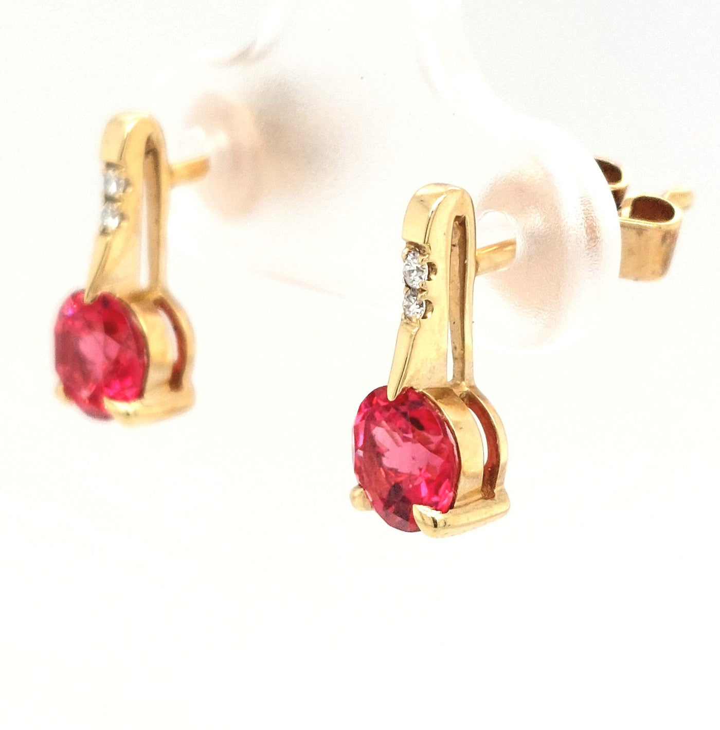 14K Yellow Gold Chatham Padparadscha Earring Pair