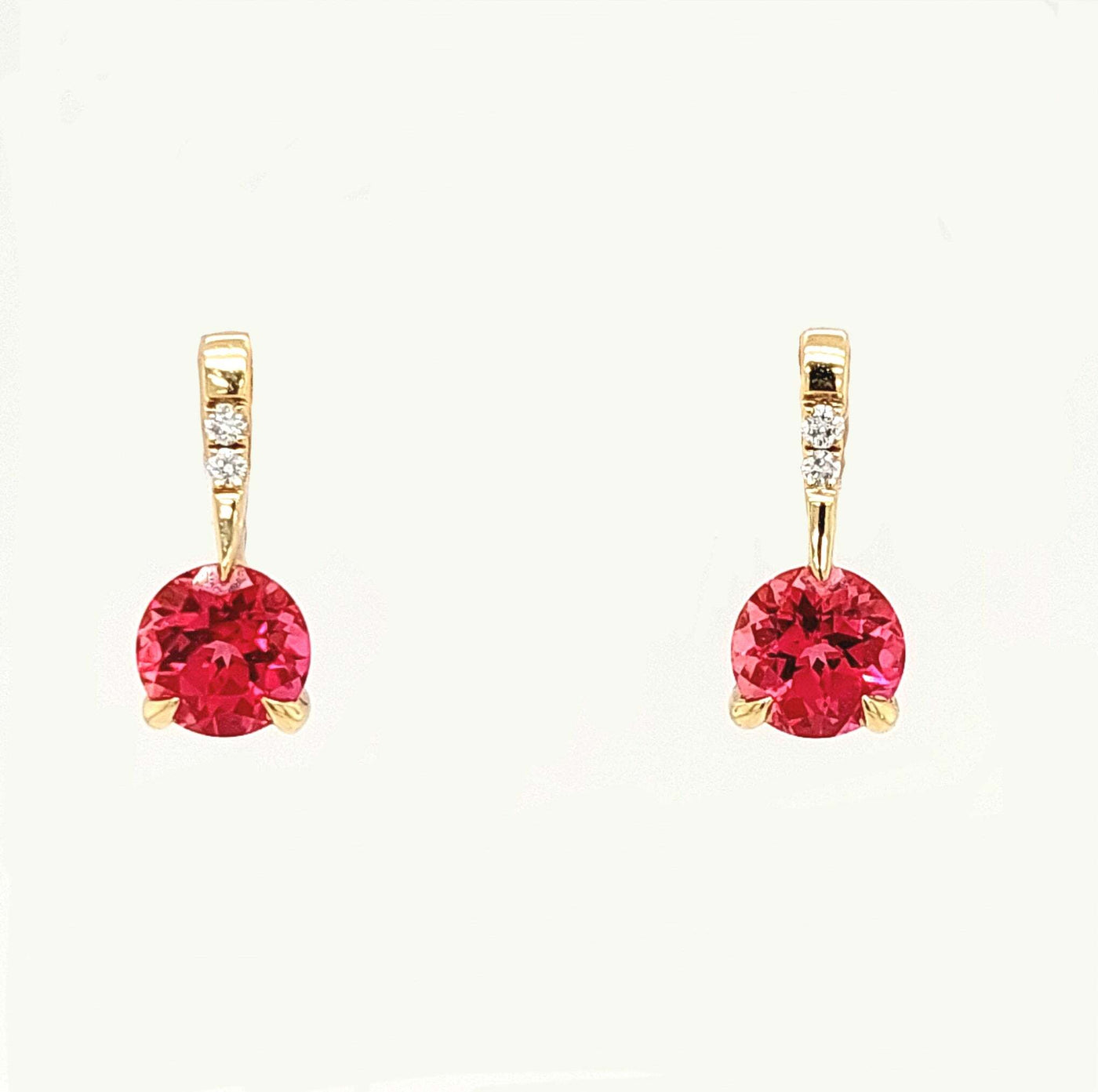 14K Yellow Gold Chatham Padparadscha Earring Pair