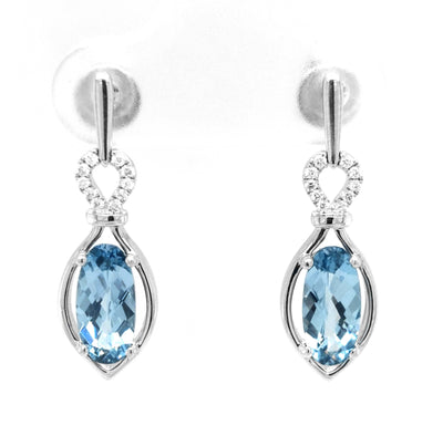 14KW Chatham Lab-Grown Aqua Spinel Earring Pair