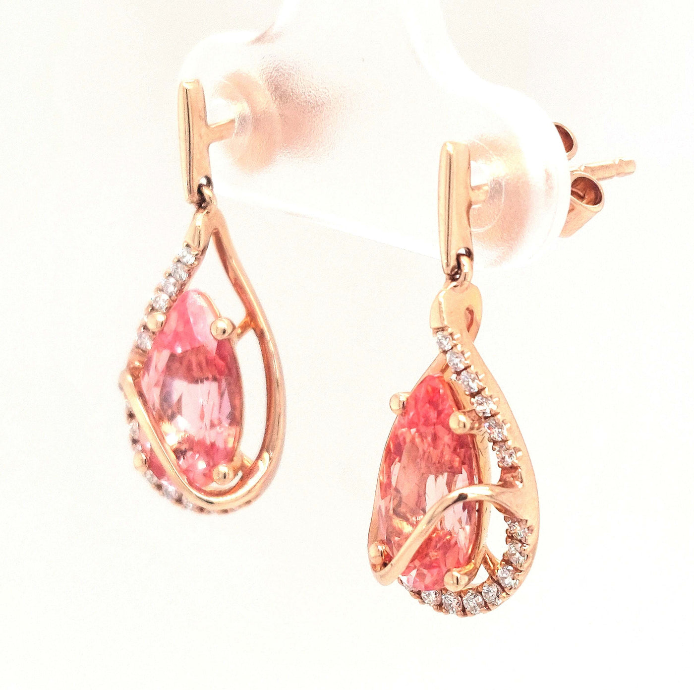 14K Rose Gold Chatham Champagne Sapphire Earring Pair