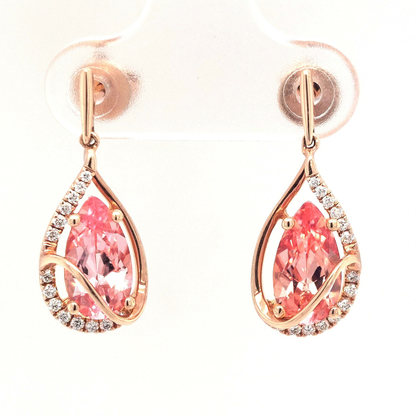 14K Rose Gold Chatham Champagne Sapphire Earring Pair