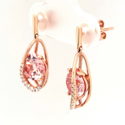 14K Rose Gold Chatham Champagne Sapphire Earring Pair