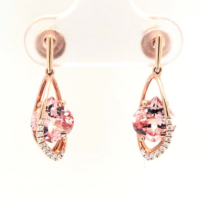 14K Rose Gold Chatham Champagne Sapphire Earring Pair