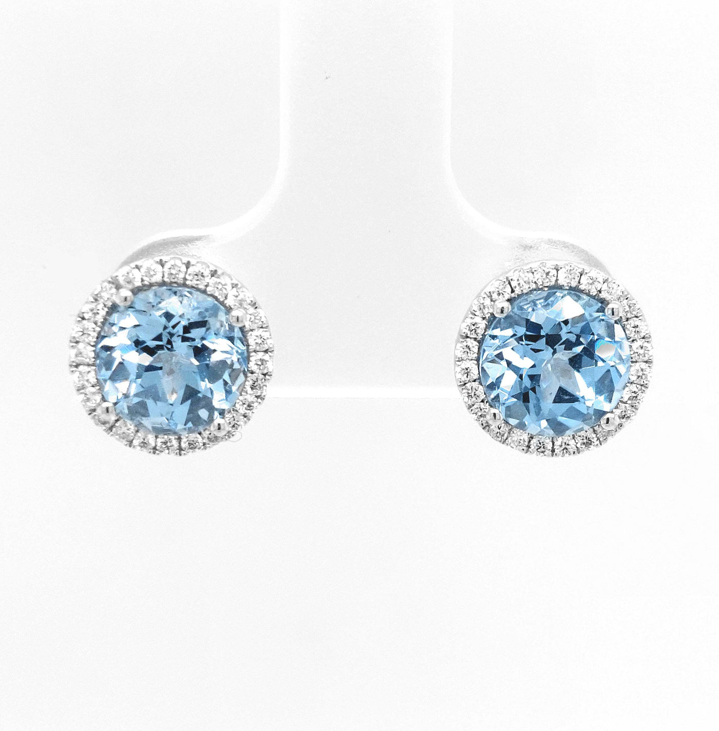 14KW Chatham Aqua Spinel Earring Pair