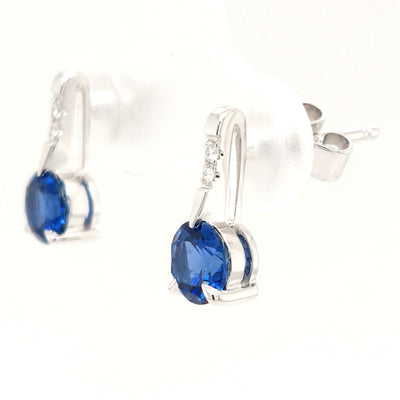 14KW Chatham Blue Sapphire Earring Pair