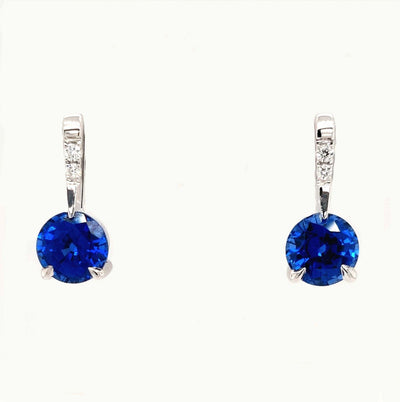 14KW Chatham Blue Sapphire Earring Pair