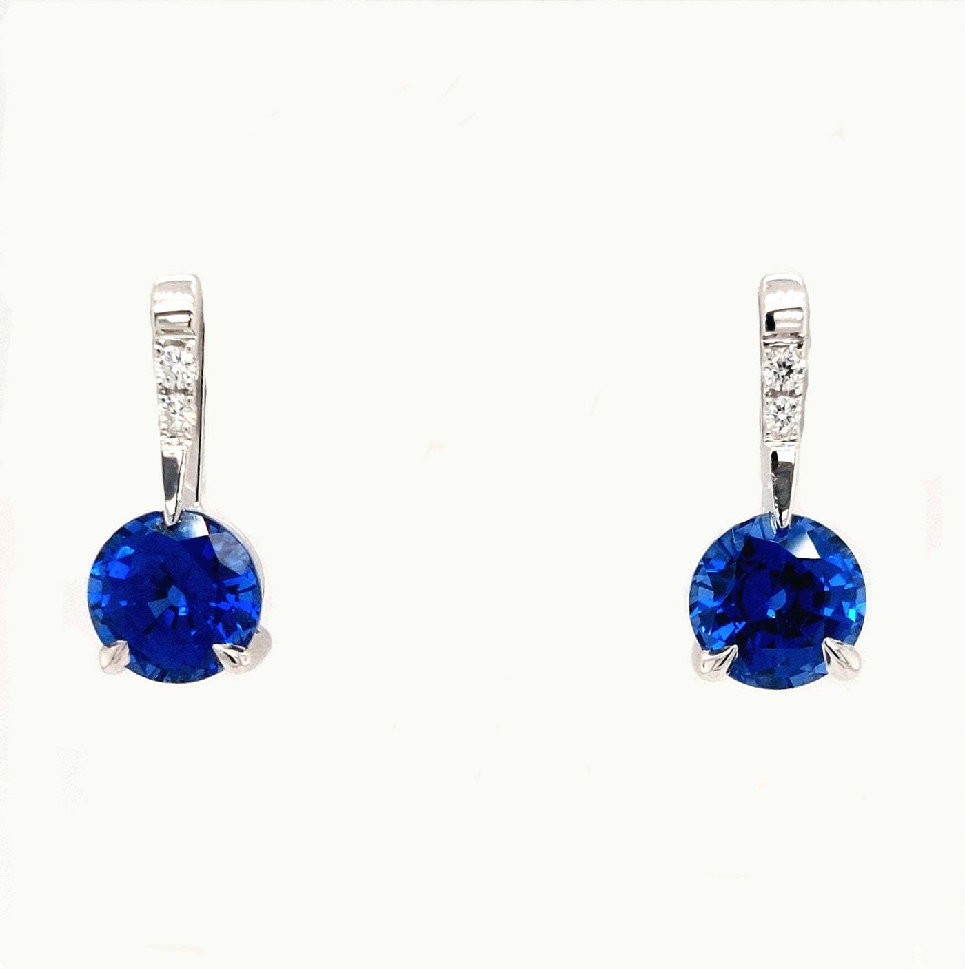 14KW Chatham Lab-Grown Blue Sapphire Earring Pair