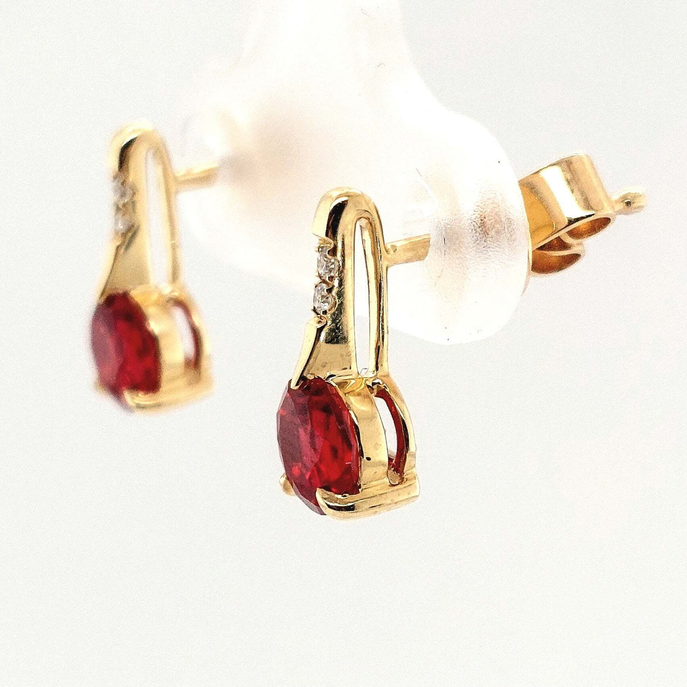 14K Yellow Gold Chatham Ruby Earring Pair