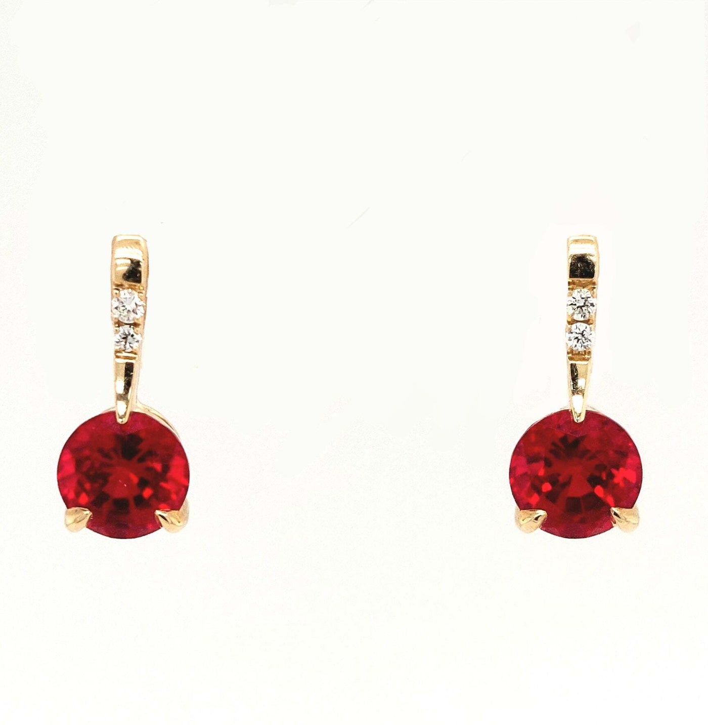 14K Yellow Gold Chatham Ruby Earring Pair