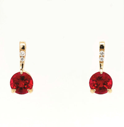 14K Yellow Gold Chatham Ruby Earring Pair