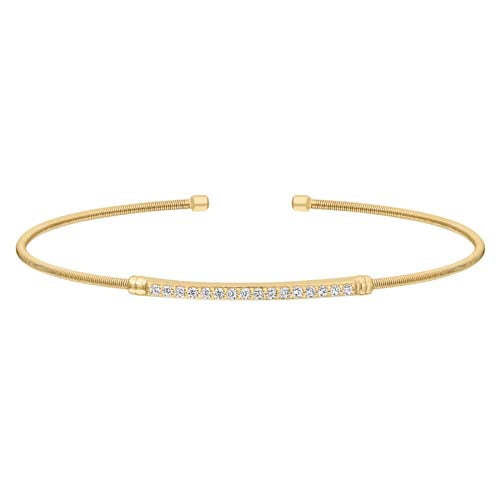 Gold Finish SS Cable Cuff Bracelet with Simulated Diamond Birth Gems - April