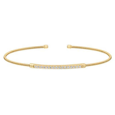 Gold Finish SS Cable Cuff Bracelet with Simulated Diamond Birth Gems - April