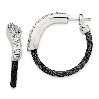 Edward Mirell Black Memory Cable & Argentium SS & White Sapphire Earrings