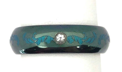 Edward Mirell Black Titanium Domed Anodized Teal Band with Diamond