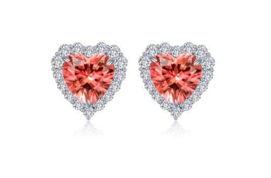 Lab-Grown Padparadscha Sapphire Stud Earrings in SS 2.78ctTW with Halo