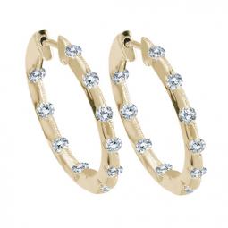 14KY Inside-Outside Diamond Hoop Earring Pair  1.00ctTW