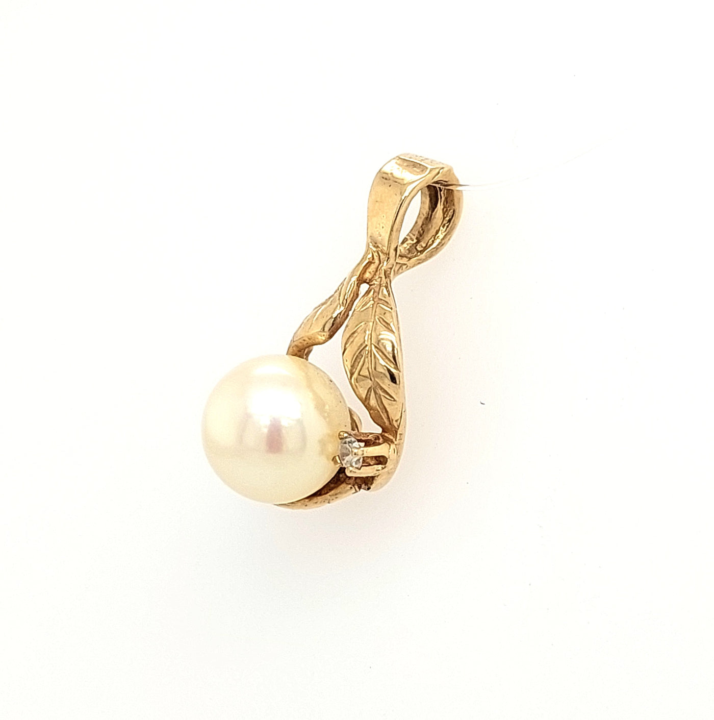 14KY 8mm Champagne Pearl & Diamond Pendant