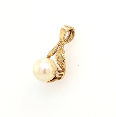 14KY 8mm Champagne Pearl & Diamond Pendant