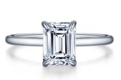 SS Bonded w/Plat 2.00ctTW LaSSaire Emerald-Cut Engagement Ring Size:7