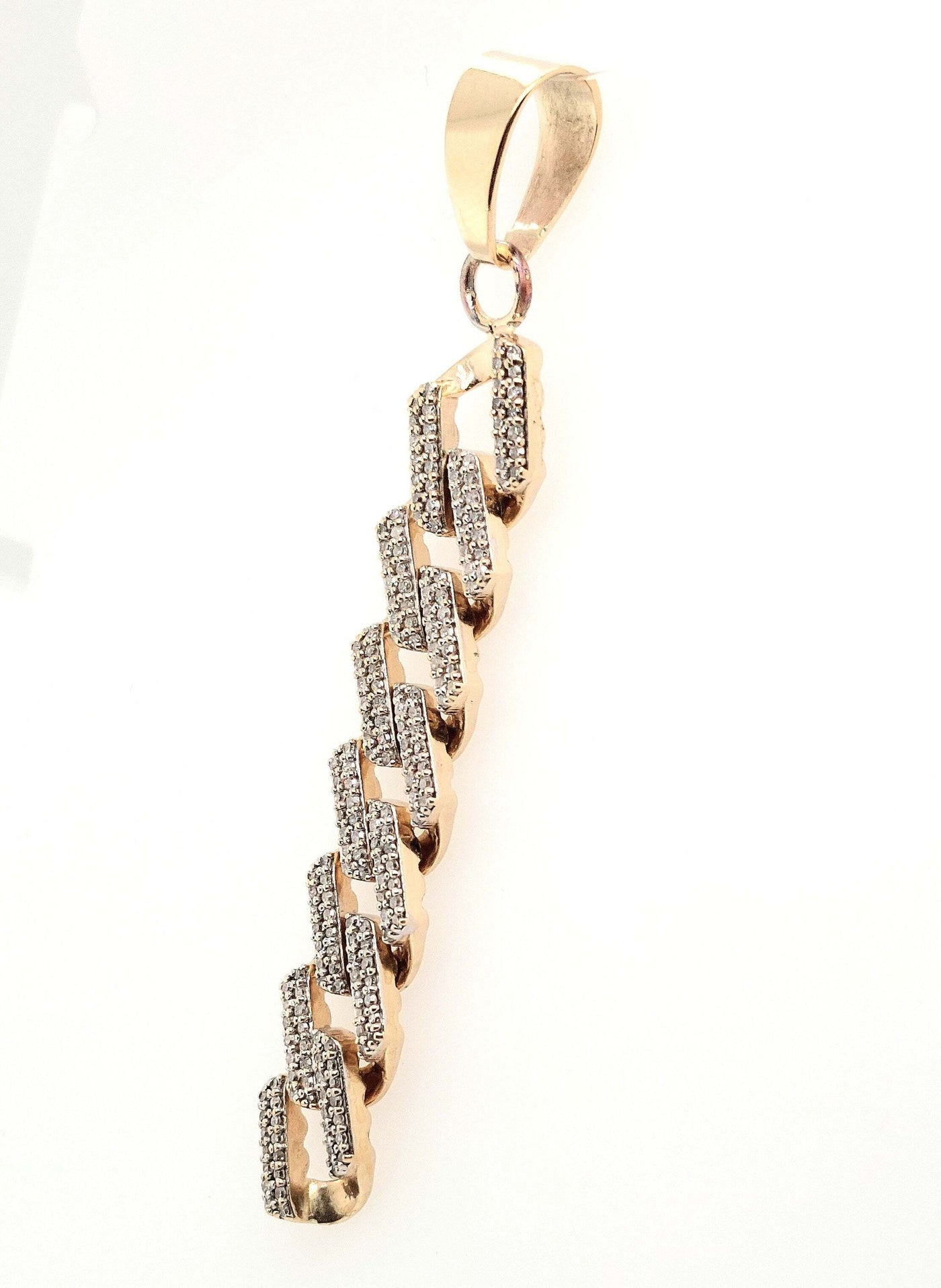 14K Yellow Gold Pave Link Drop Diamond Pendant