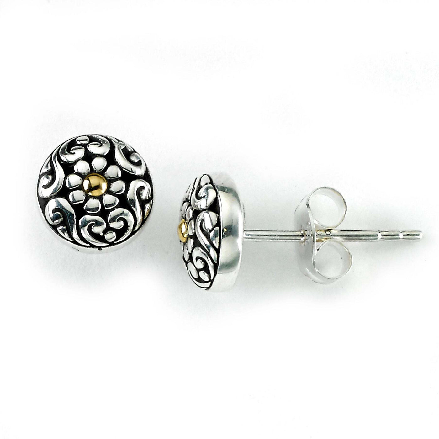 SS and 18K Yellow Gold Floral Design "Maybell Studs"