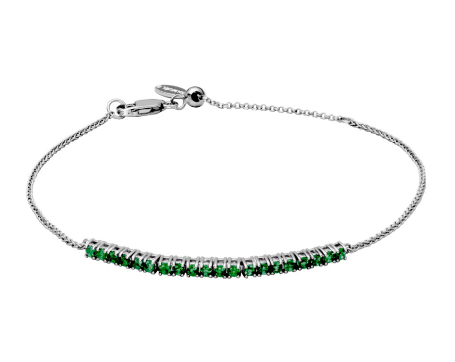 SS Genuine Emerald Round 2mm Adjustable "Dazzle" Bracelet