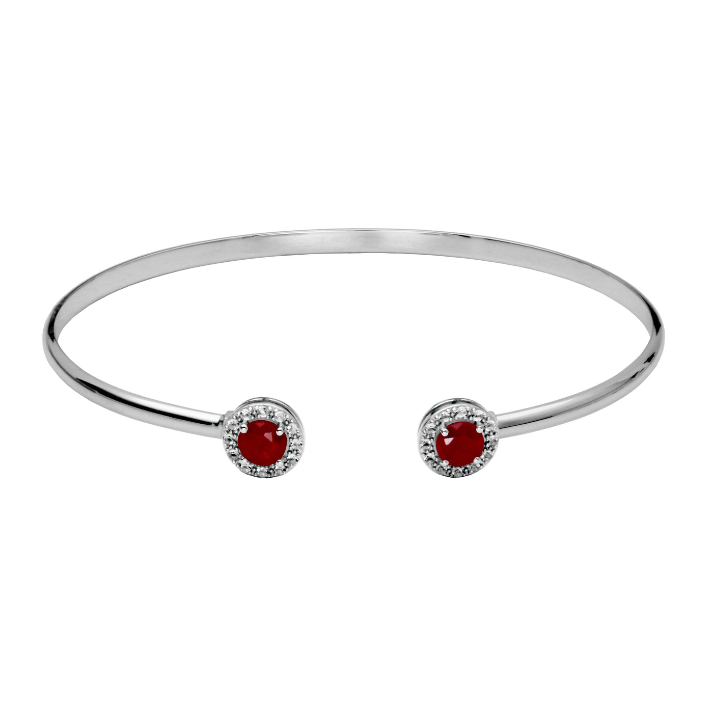 SS Dyed Red Corundum & White Topaz "Dazzle" Cuff Bracelet