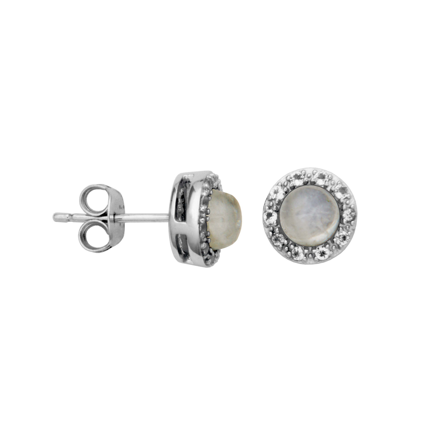 SS Blue Rainbow Moonstone & White Topaz "Dazzle" Studs